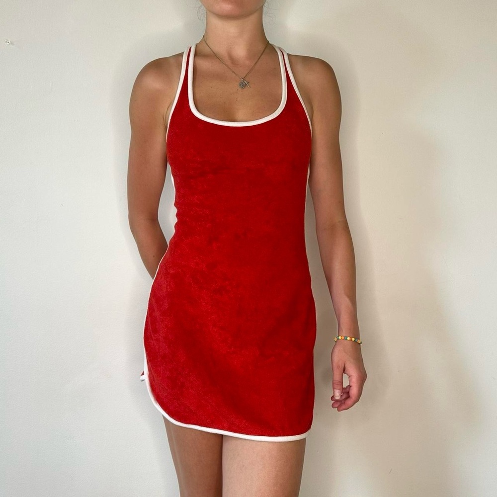 Urban Outfitters Red and White Terrycloth Dress